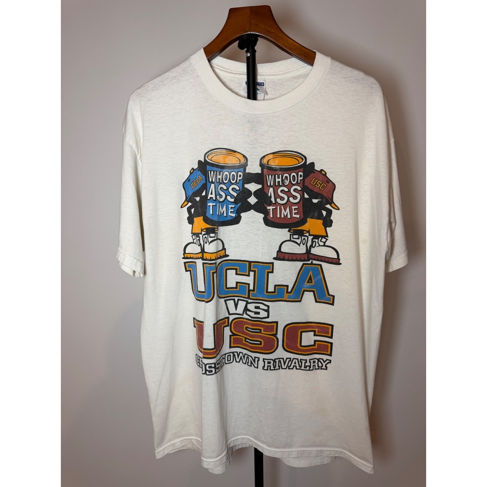 Vintage Jerzees UCLA vs USC Crosstown Rivalry T-Shirt Men XL White 90s USA Made